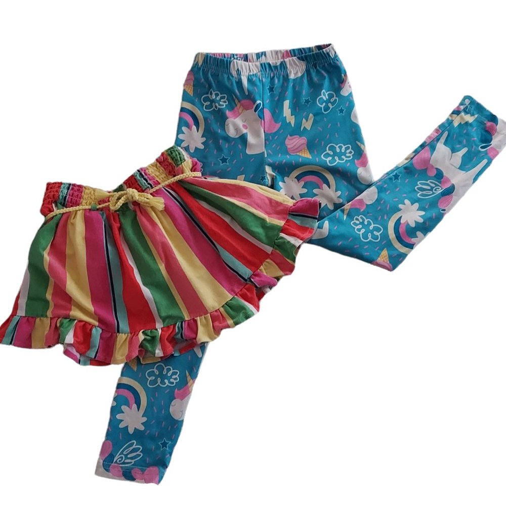 Colorful kids bundle: Unicorn pants and Circus colors skort